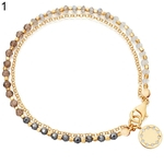 Mulheres Vintage Bohemia Double Layer Bead Round Charm Bracelet Bangle Jewelry Gift