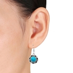 Mulheres Vintage Faux Turquoise Floral Dangle Hook Earrings Presente De Jóias De Festa