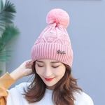 Mulheres Winter cor sólida Moda bonito Pompom Knit Hat Cap Beanie