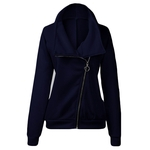 Mulheres Zipper alta Neck Casual Sweater Jacket Cor Pure Com Plus Size