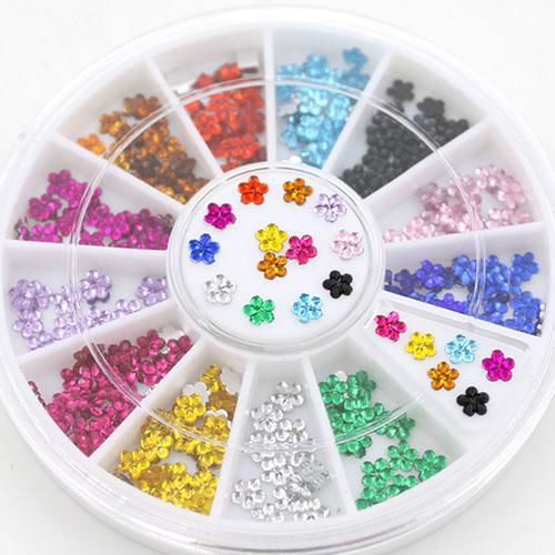 Multi-color Glitters Strass Flor Studs Manicure Roda Nail Art Decorações
