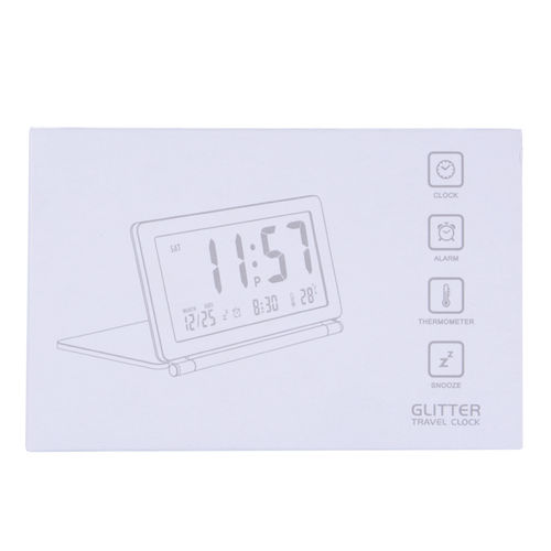 Multifuncional silenciosa LCD Digital Grande Tela Travel Desk alarme eletrônico Relógio, Data / Hora / Calendário / Temperatura Display, Snooze, Folding (Branco + Silver)