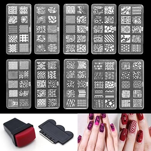 Nail Art Stamp Estêncil Stamping Template Plate Set Ferramenta Stamper Design Kit