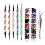 Nailart - Naildesign - Nails 12 cores cristais de unha - Strass com pinças de coleta de aço inoxidável e seletor de strass - Caneta de unha - Conjunto de 3 ferramentas de unhas