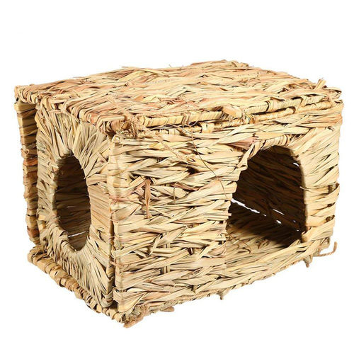 Natural Artesanal Cabana de Palha Casa Folding Straw grama Cubby gaiola Nest para Bunny Rabbit Hamster