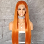 Natural Soft Orange Color Long Straight Wigs with Baby Hair Glueless Synthetic Lace Front Wigs For Women Heat Resistant Fiber Cosplay Party