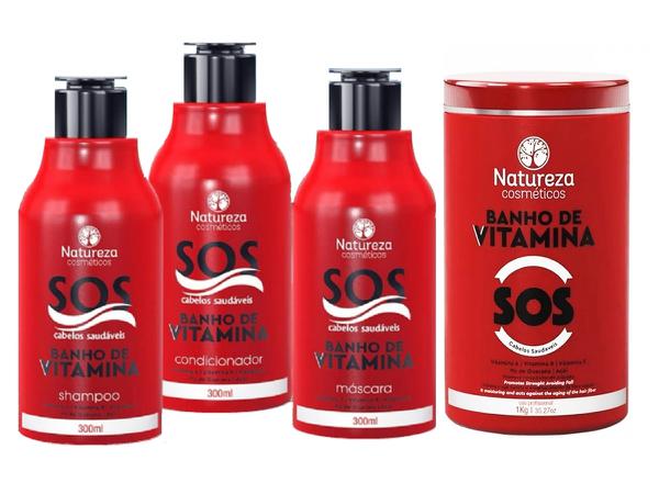 Natureza Cosmeticos Kit Banho de Vitamina SOS 3x300ml + Máscara 1Kg - Natureza Cosméticos