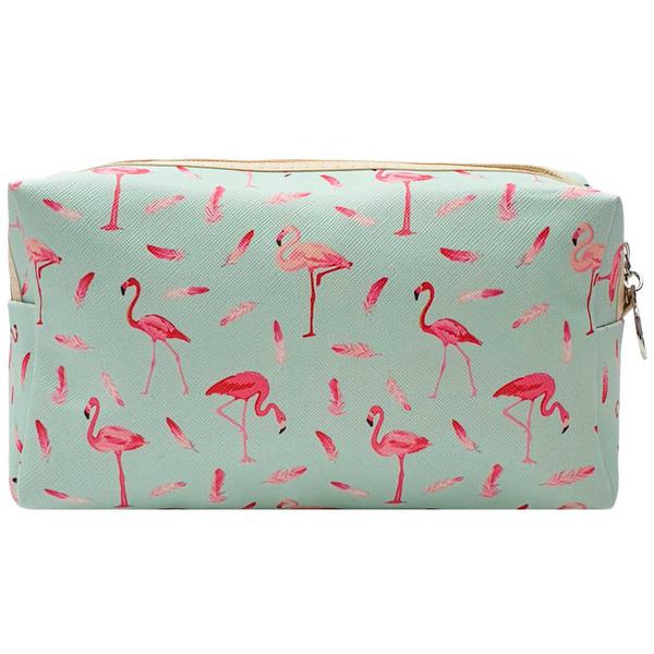 Necessaire de Flamingo e Peninhas - Verde Água - Glamour Pink