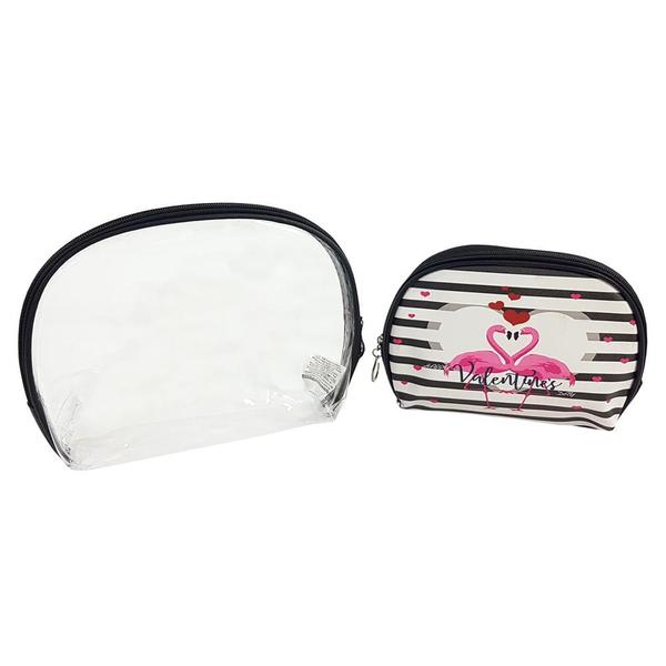 Necessaire Flamingo Preta Kit com 2 Peças - Interponte