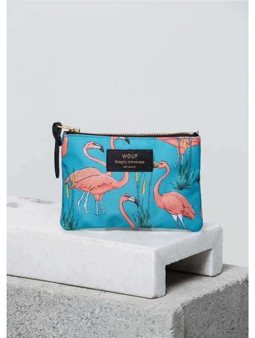 Necessaire Slim Flamingos Mini Azul