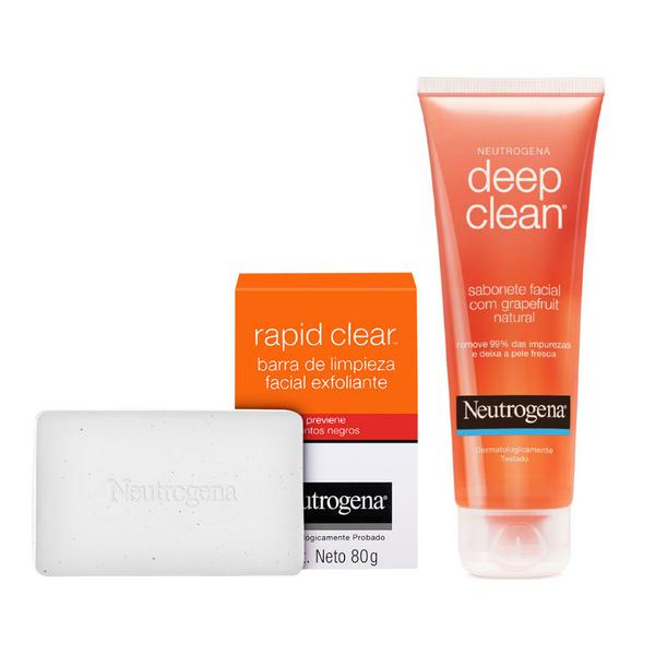 Neutrogena Deep Clean em Gel Grapefruit 150g + Sabonete Esfoliante Facial Neutrogena Rapid Clear 80g - Neutrogena