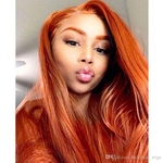 New 24inch Long Straight Wigs with 3inch Middle Part Glueless Synthetic Lace Front Wigs for Women Dark Orange Color High Temperature Fiber