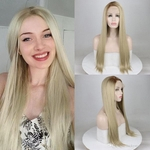 New Fashion Ombre Blonde Wig 26 Inches Dark Roots Long Silky Straight Lace Front Wig With Natural Hairline Synthetic Hair Wigs for Women