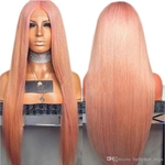 New Sexy Natural Straight Rose Pink Wig High Density Cosplay Heat Resistant Synthetic Lace Front Wig Middle Part Glueless Wigs for Women