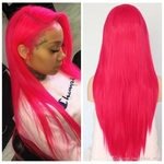 New Style Rose Pink Long Straight Hair Wigs with Baby Hair Glueless Heat Resistant Synthetic Lace Front Wigs for Black Women Middle Part