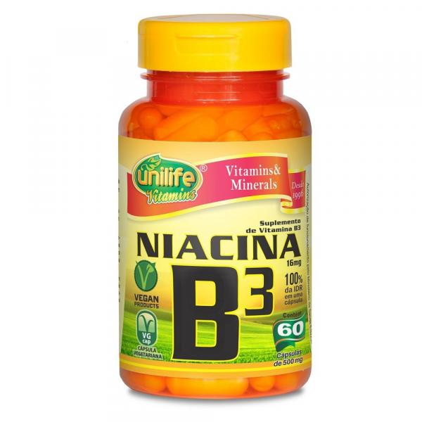 Niacina Vitamina B3 500mg 60 Cápsulas Unilife