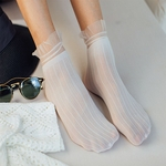 Niceday Menina feminino Lace Socks Ultra-fino respirável doce Vintage Ruffle Frilly Stocking