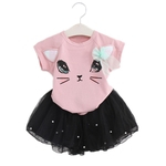 Niceday 2pcs / set padrão bonito do gato T-shirt da menina + Fluffy Gauze Princesa Saia Roupa Elegante Definir