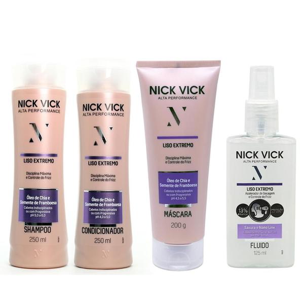 NICK VICK Liso Extr Shampoo Cond Máscara e Fluido Acelerador - Nickvick