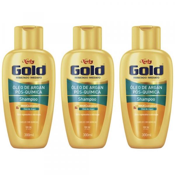 Niely Gold Argan Pós Química Shampoo 300ml (Kit C/03)