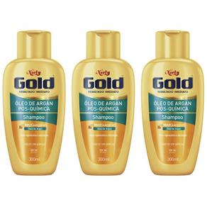 Niely Gold Argan Pós Química Shampoo 300ml - Kit com 03