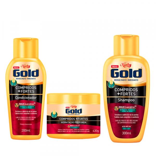 Niely Gold Compridos + Fortes - Shampoo + Condicionador + Máscara