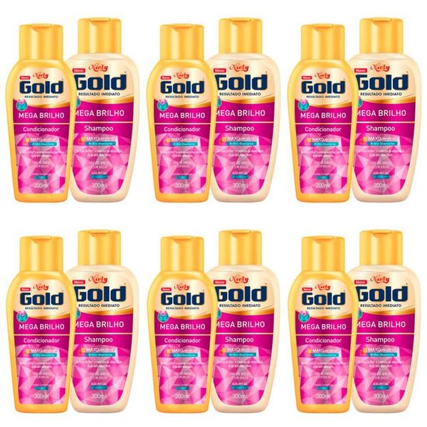 Niely Gold Kit Mega Brilho Shampoo 300ml + Condicionador 200ml (Kit C/06)