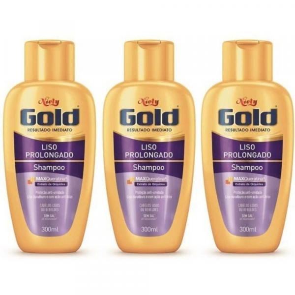 Niely Gold Liso Prolongado Shampoo 300ml (Kit C/03)