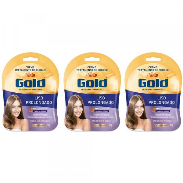 Niely Gold Liso Prolongado Tratamento Choque 30g (Kit C/03)
