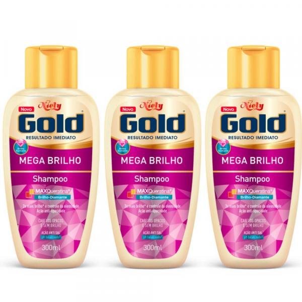 Niely Gold Mega Brilho Shampoo 300ml (Kit C/03)