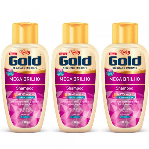 Niely Gold Mega Brilho Shampoo 300ml (Kit C/03)
