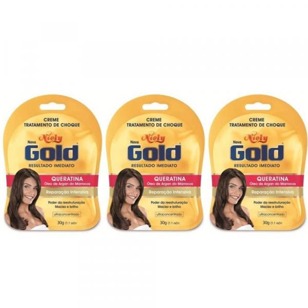 Niely Gold Queratina Tratamento de Choque 30g (Kit C/03)