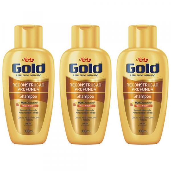 Niely Gold Reconstrução Profunda Shampoo 300ml (Kit C/03)