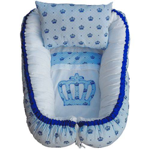 Ninho Redutor Berço Moisés Travesseiro Lençol Azul Royal