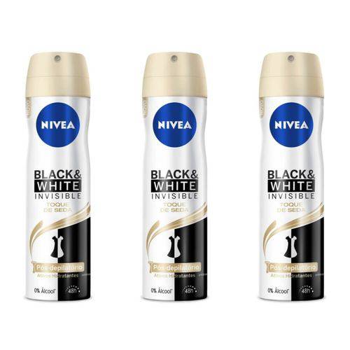Nivea Black & White Desodorante Aerosol Toque de Seda Feminino 150ml (kit C/03)
