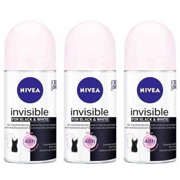 Nivea Black White Clear Desodorante Rollon 50ml (Kit C/03)