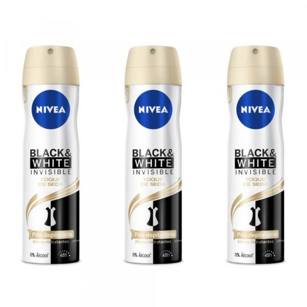 Nivea Black White Desodorante Aerosol Toque de Seda Feminino 150ml (Kit C/03)