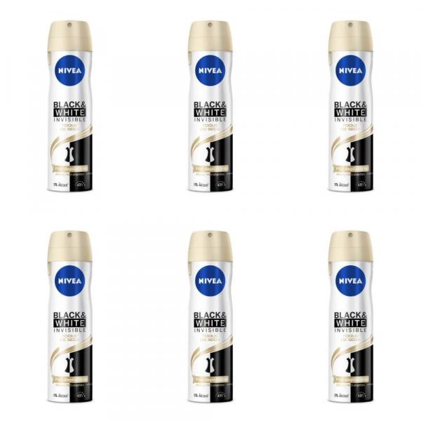 Nivea Black White Desodorante Aerosol Toque de Seda Feminino 150ml (Kit C/06)