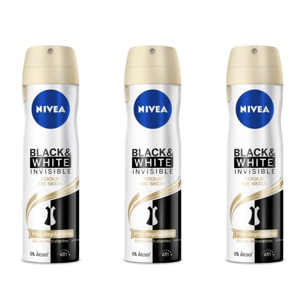 Nivea Black White Desodorante Aerosol Toque de Seda Feminino 150ml (Kit C/03)