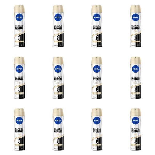 Nivea Black White Desodorante Aerosol Toque de Seda Feminino 150ml (Kit C/12)
