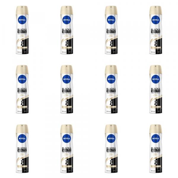 Nivea Black White Desodorante Aerosol Toque de Seda Feminino 150ml (Kit C/12)