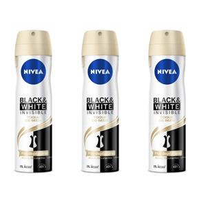 Nivea Black & White Desodorante Aerosol Toque de Seda Feminino 150ml - Kit com 03