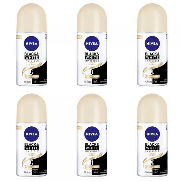 Nivea Black White Desodorante Rollon Toque de Seda Feminino 50ml (Kit C/06)