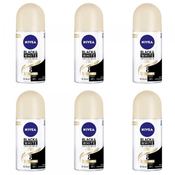 Nivea Black White Desodorante Rollon Toque de Seda Feminino 50ml (Kit C/06)