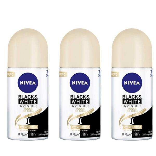 Nivea Black White Desodorante Rollon Toque de Seda Feminino 50ml (Kit C/03)