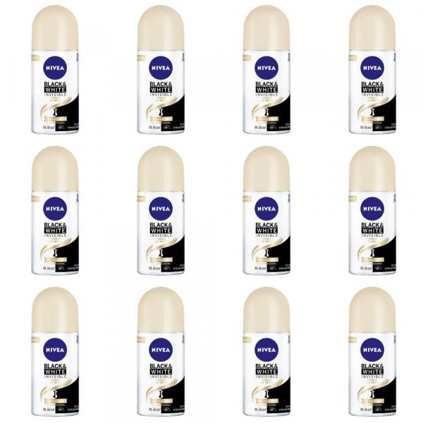 Nivea Black White Desodorante Rollon Toque de Seda Feminino 50ml (Kit C/12)