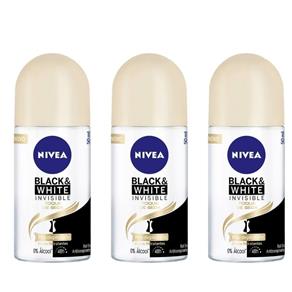 Nivea Black & White Desodorante Rollon Toque de Seda Feminino 50ml - Kit com 03
