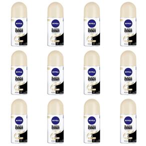 Nivea Black & White Desodorante Rollon Toque de Seda Feminino 50ml - Kit com 12