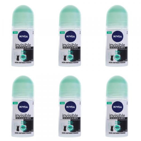 Nivea Black White Fresh Desodorante Rollon Feminino 50ml (Kit C/06)