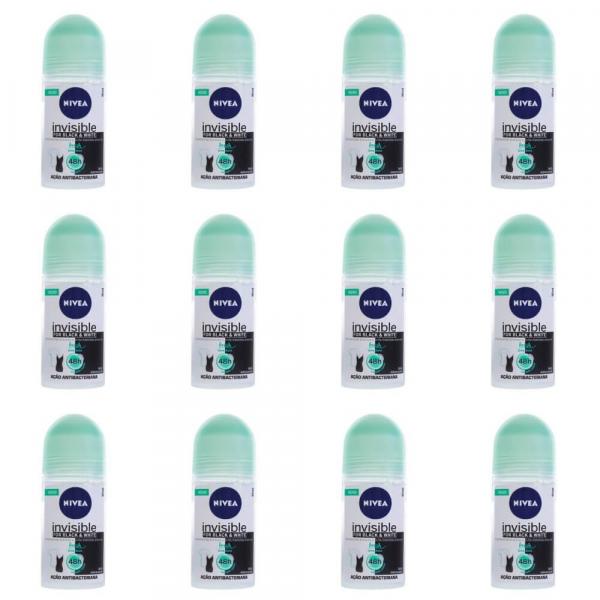 Nivea Black White Fresh Desodorante Rollon Feminino 50ml (Kit C/12)